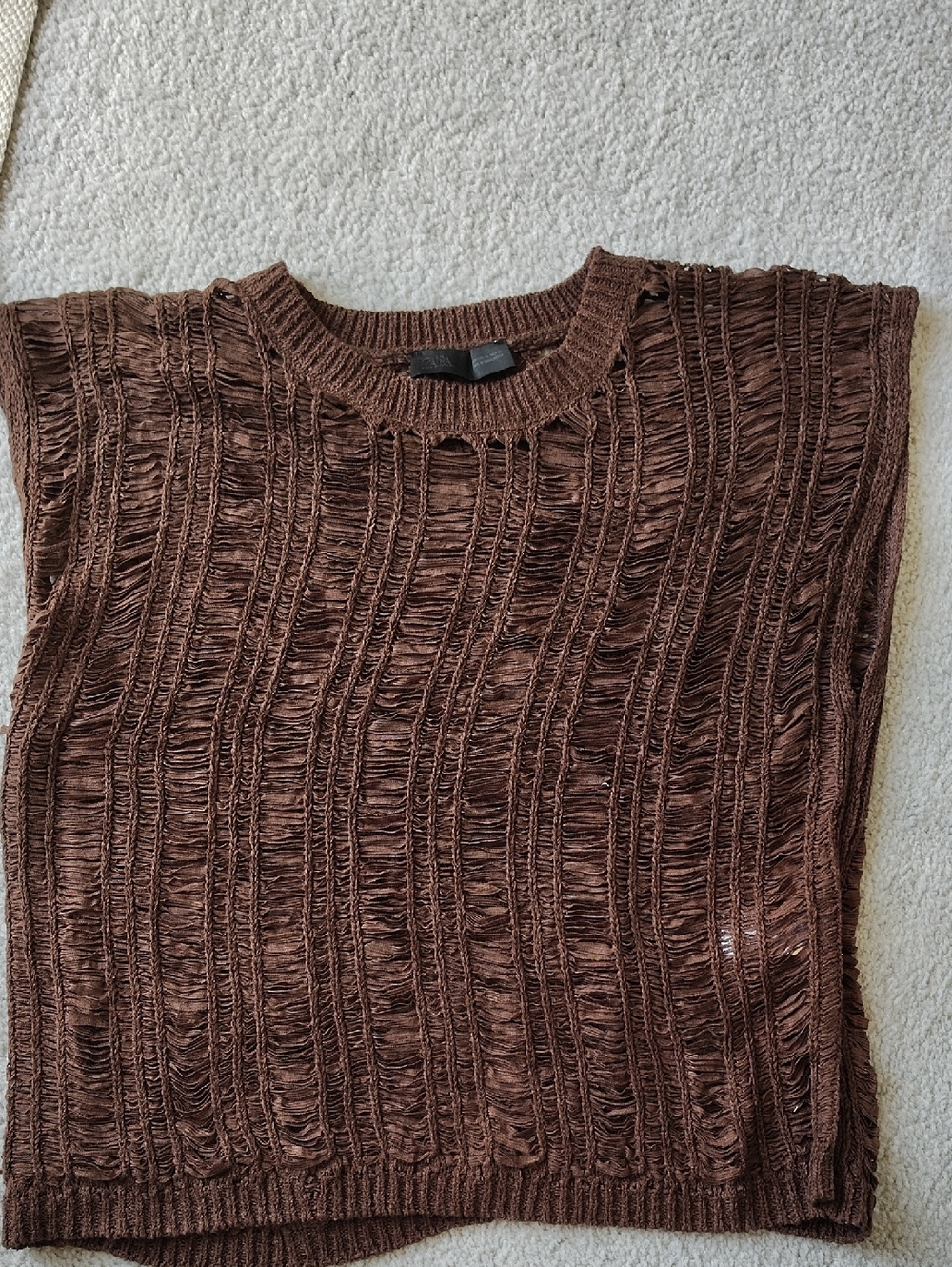 Textured Brown Knit Sleeveless Sweater Vest